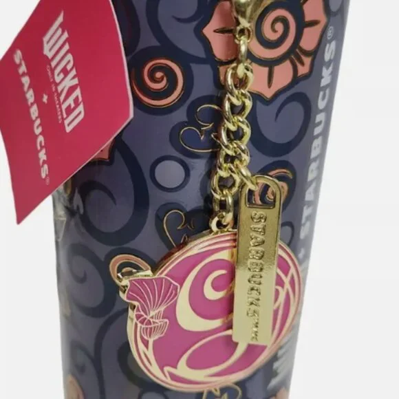 2024 Starbucks Wicked Glinda Pink Floral Tumbler & Charm 16oz 011161574